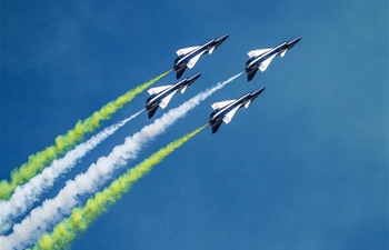 Chinese PLA Air Force's August 1st aerobatics team performs at Army 2018 Int'l Military and Technical Forum